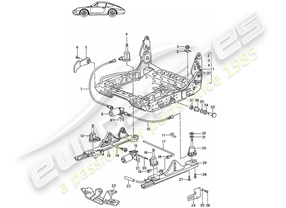 a part diagram from the porsche 1991 (seats for 944/968/911/928) parts catalogue