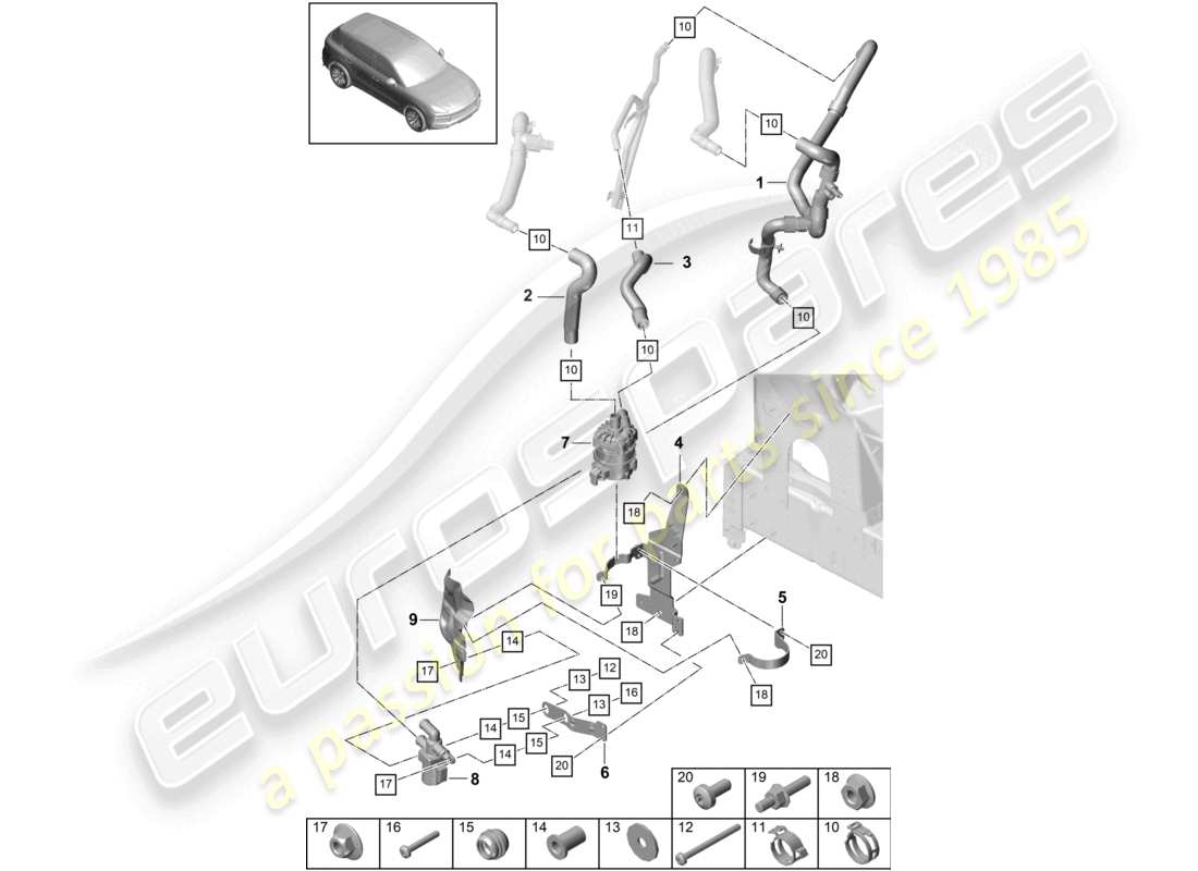 a part diagram from the porsche 2020 (cayenne e3 9ya/9yb) parts catalogue