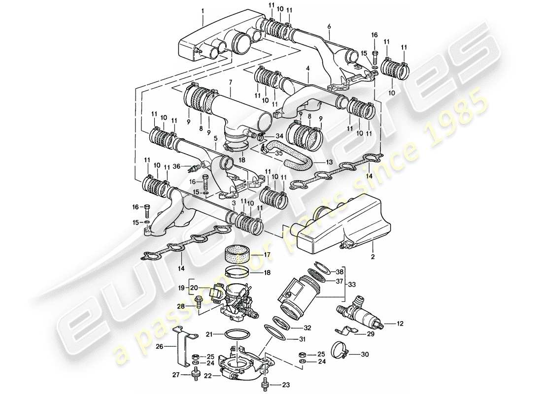 a part diagram from the porsche 1985 (928) parts catalogue