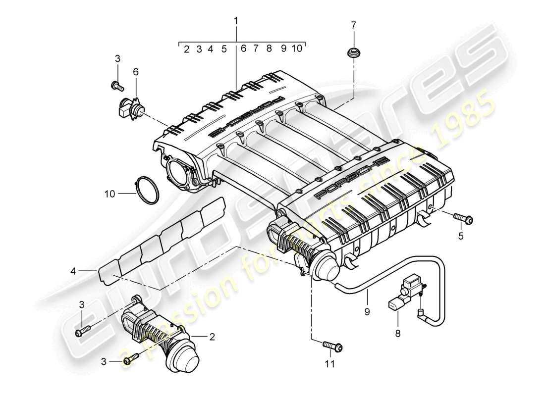 a part diagram from the porsche 2008 (cayenne e1 9pa) parts catalogue