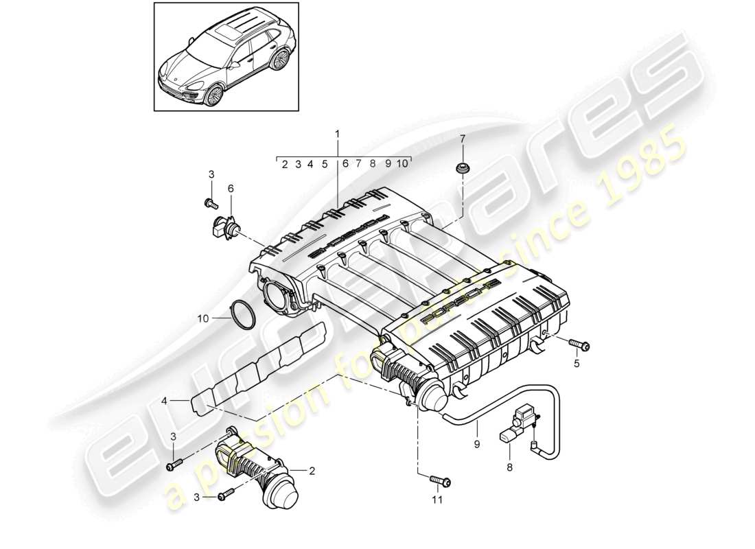 a part diagram from the porsche 2012 (cayenne e2 92a) parts catalogue