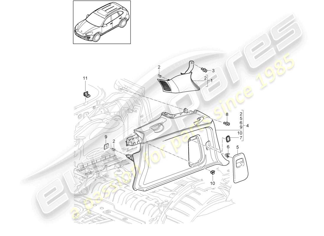 VIEW PARTS DIAGRAMS FROM THE PORSCHE CAYENNE PARTS CATALOGUE a part diagram from the porsche cayenne parts catalogue