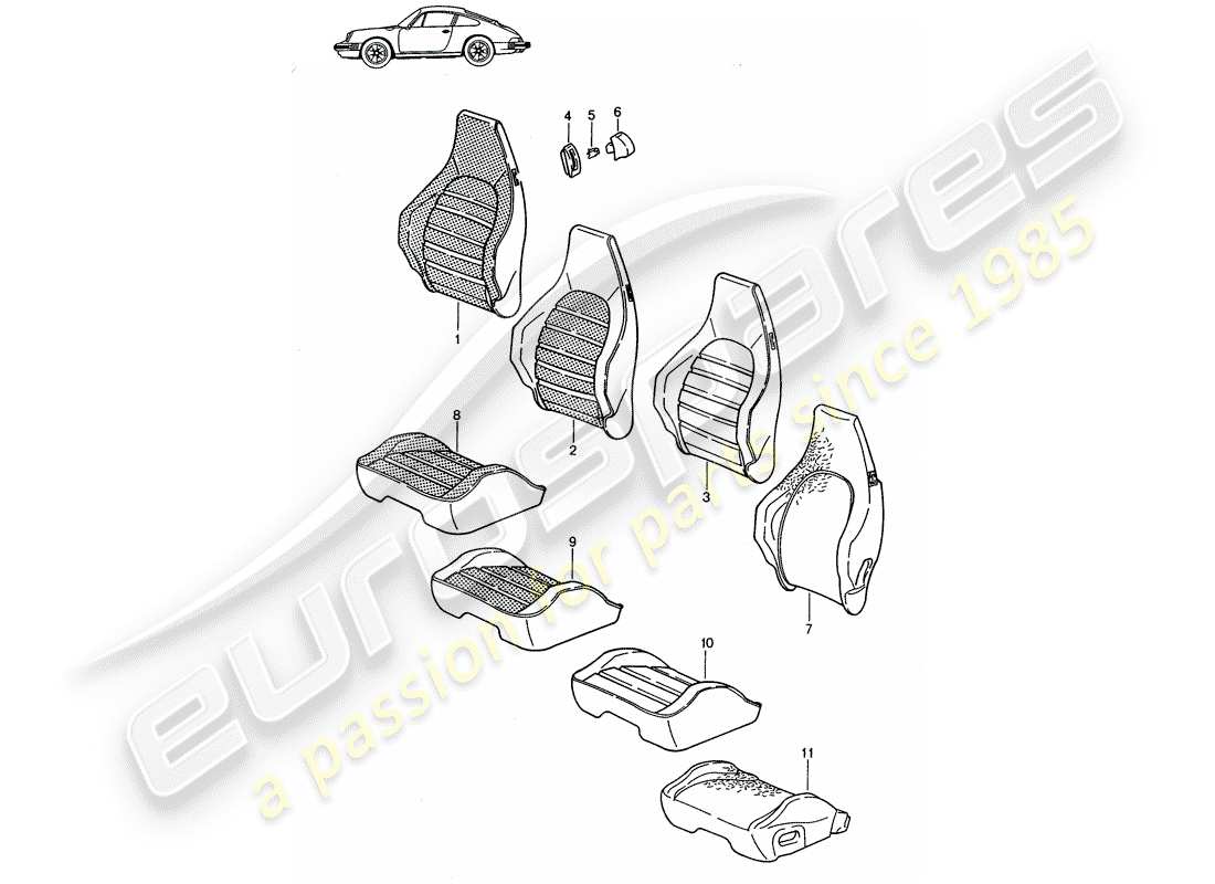 a part diagram from the porsche 1988 (seats for 944/968/911/928) parts catalogue