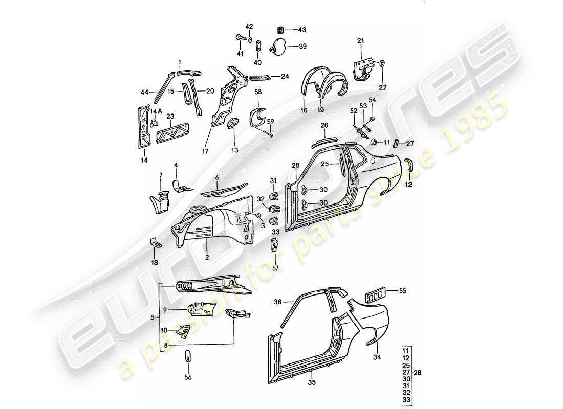 VIEW PARTS DIAGRAMS FROM THE PORSCHE 924 PARTS CATALOGUE a part diagram from the porsche 924 parts catalogue
