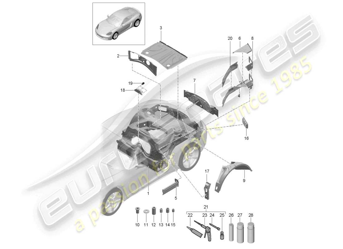 a part diagram from the porsche 2020 (718 cayman) parts catalogue