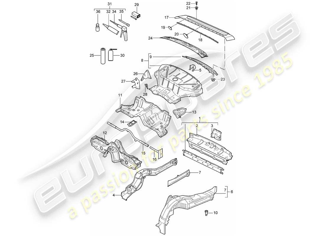 a part diagram from the porsche 2008 (997-1 turbo / gt2) parts catalogue