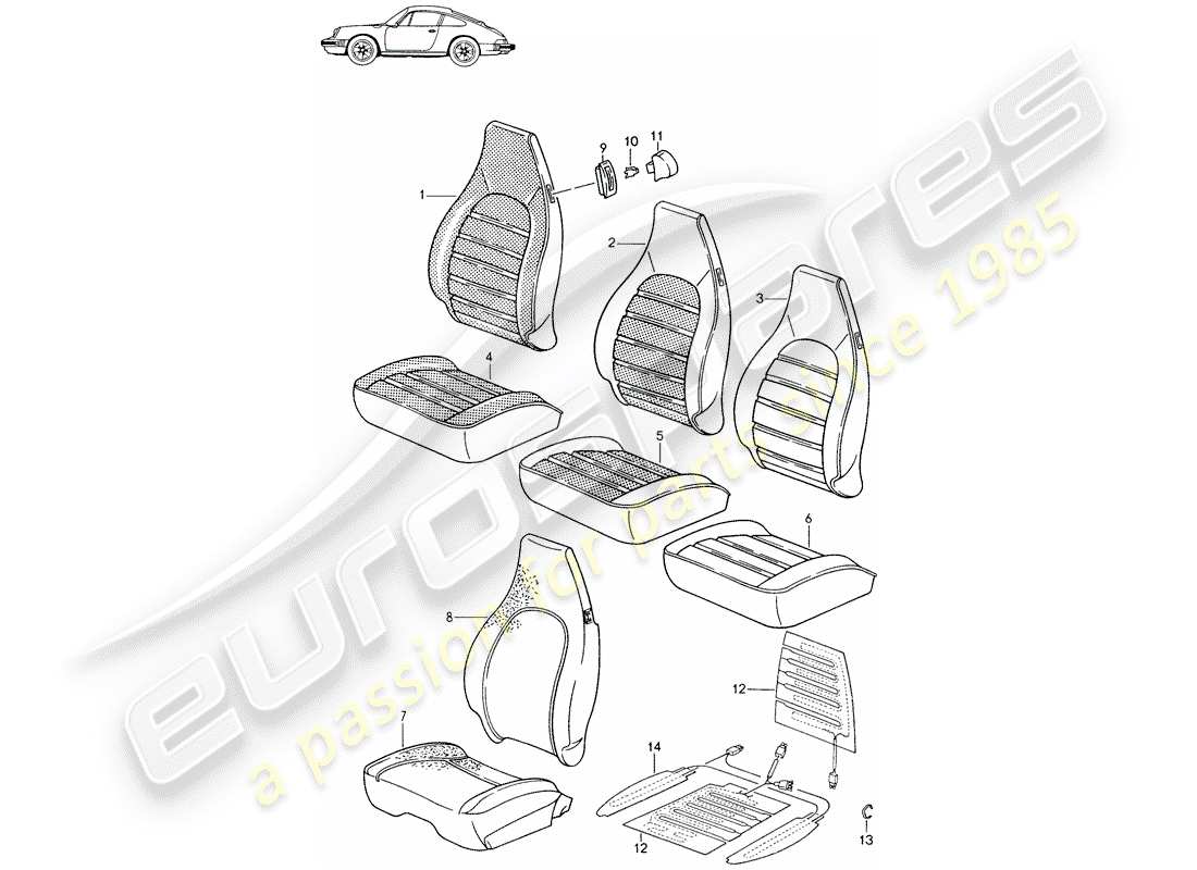 a part diagram from the porsche 1993 (seats for 944/968/911/928) parts catalogue