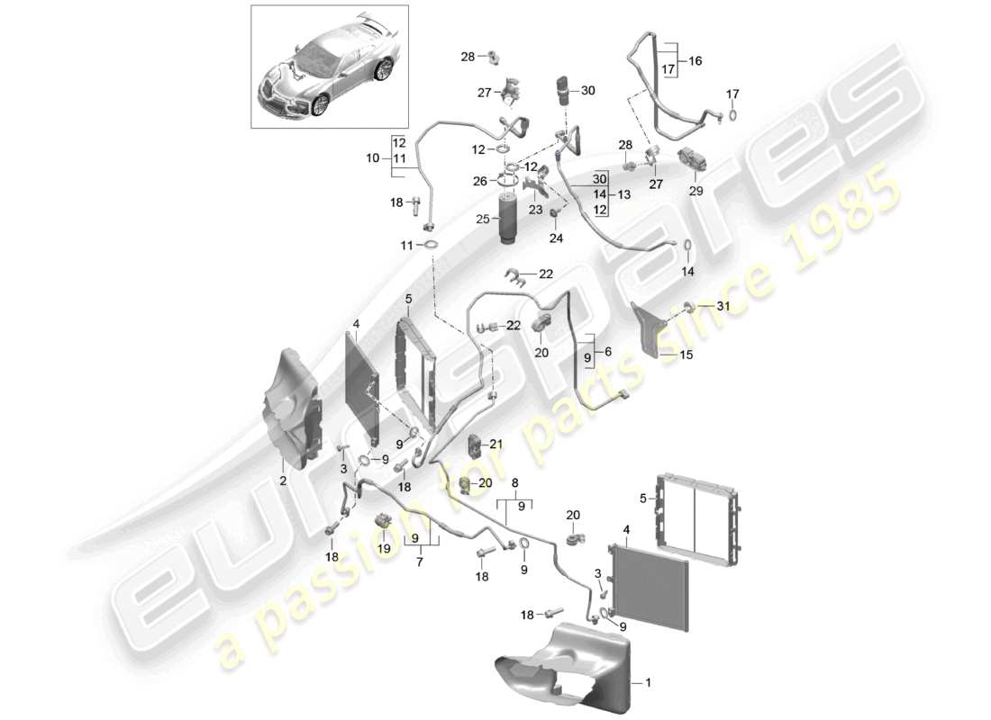 a part diagram from the porsche 2014 (991-1 r/gt3/rs) parts catalogue