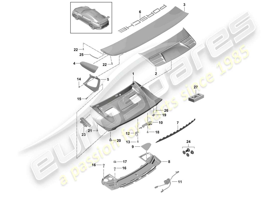 a part diagram from the porsche 2016 (991-1 r/gt3/rs) parts catalogue