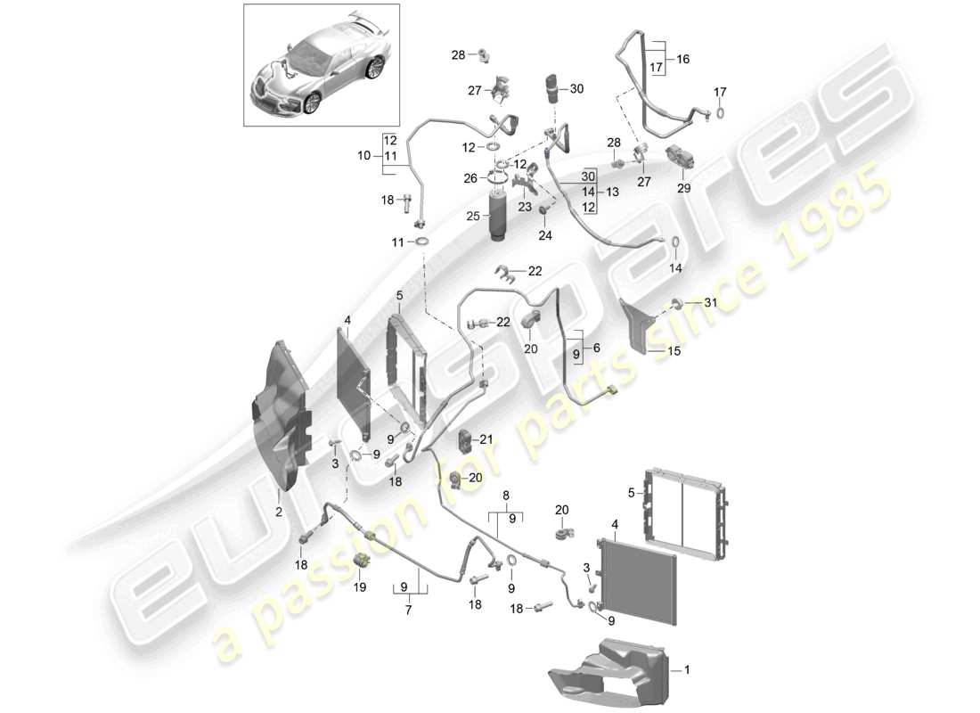 a part diagram from the porsche 2020 (991-2 r/gt3/rs) parts catalogue