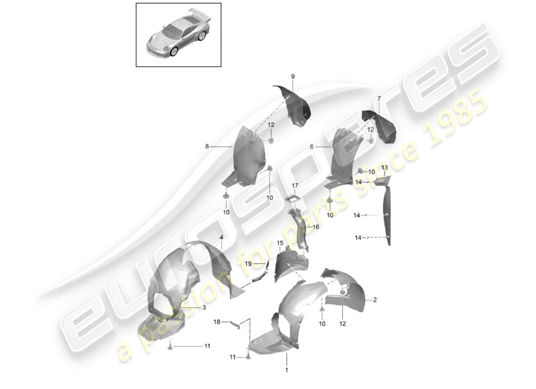 a part diagram from the porsche 2016 (991-1 turbo) parts catalogue