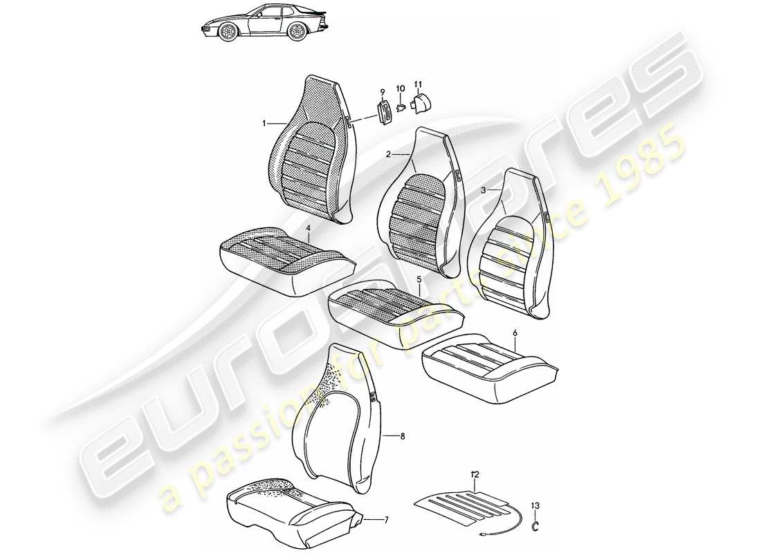 a part diagram from the porsche 1986 (seats for 944/968/911/928) parts catalogue
