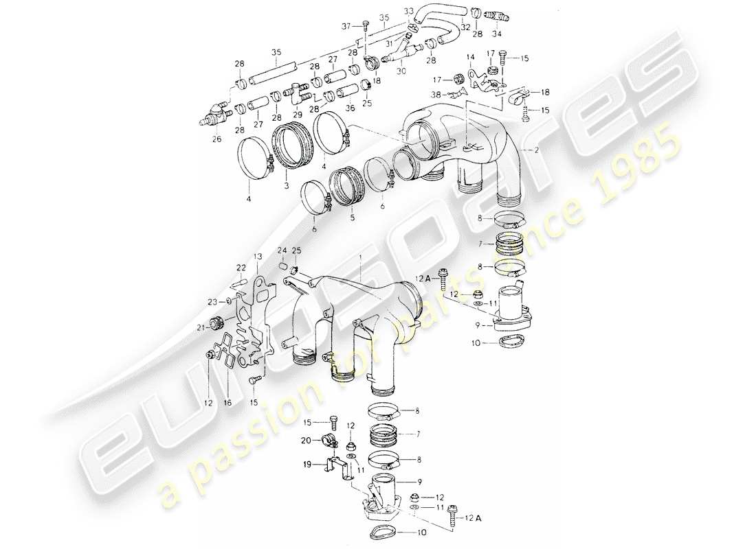 porsche 1993 (964) l-jetronic - intake air distributor parts diagram