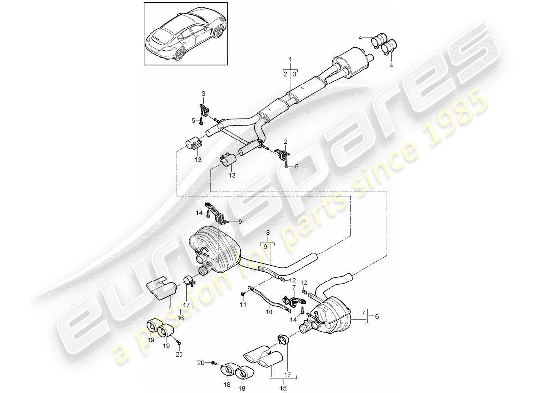 porsche 2016 (panamera 970) exhaust system front silencer rear silencer parts diagram