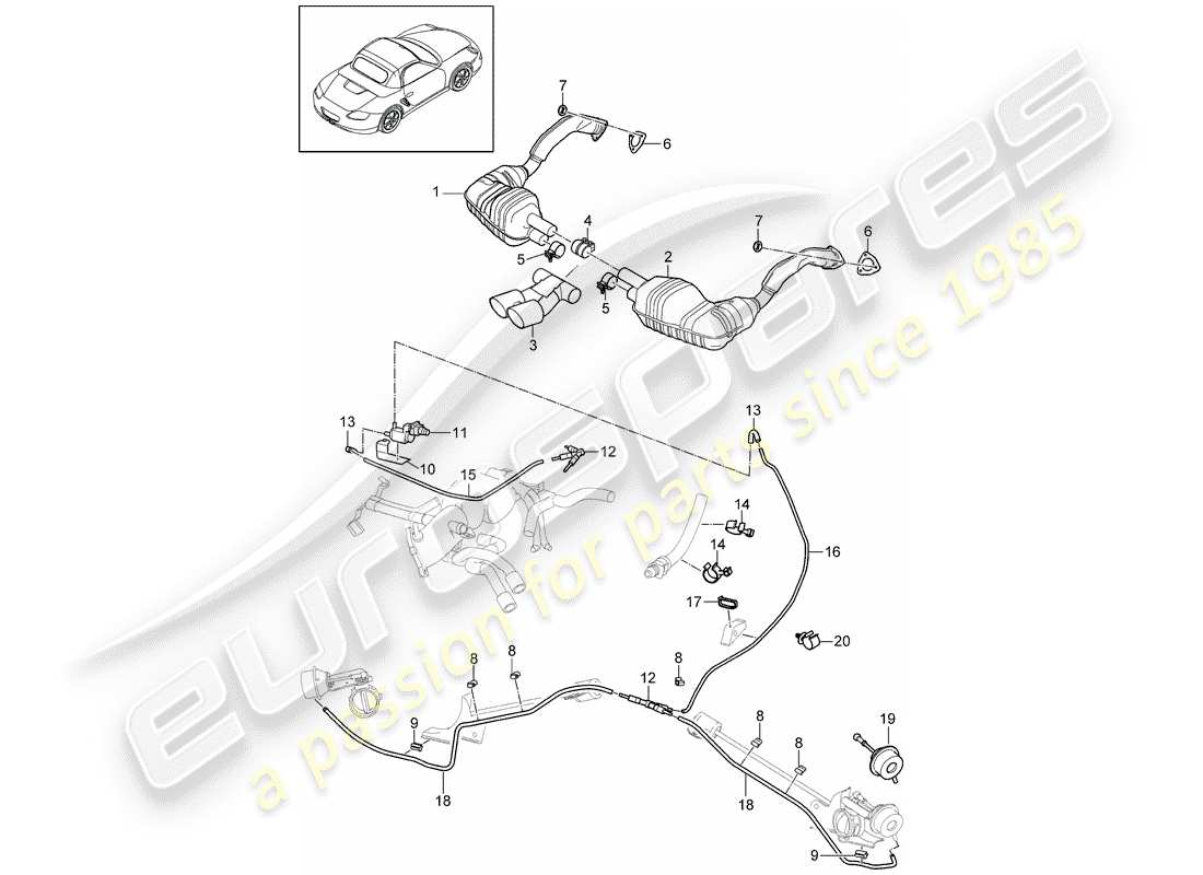 porsche 2010 (987 boxster) exhaust system sport version parts diagram