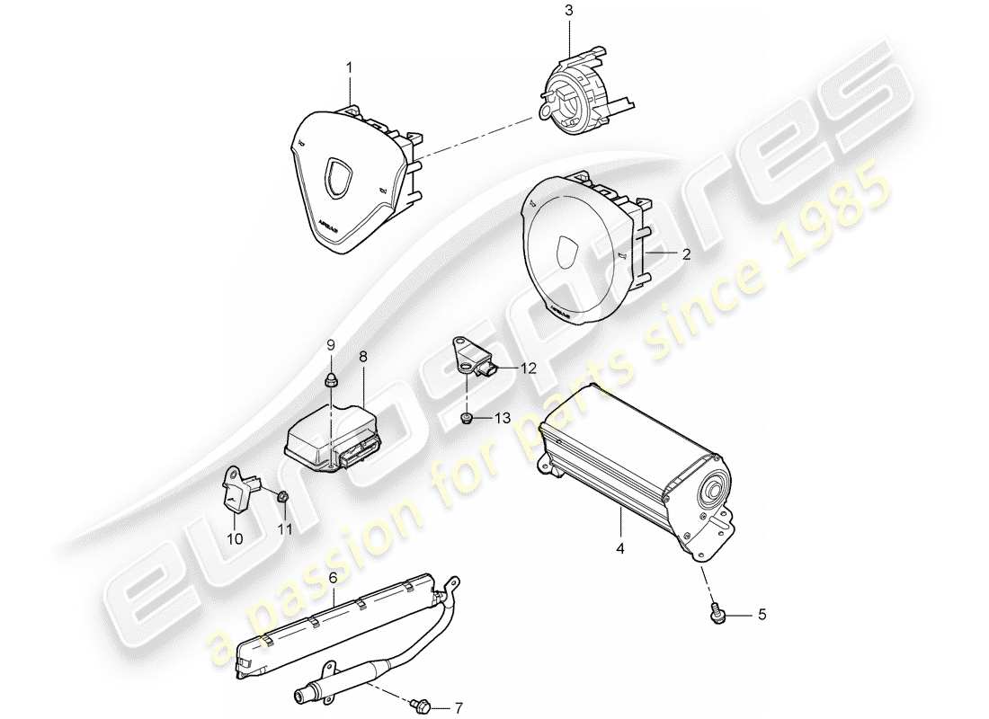 porsche 997 t/gt2 (2007) airbag parts diagram