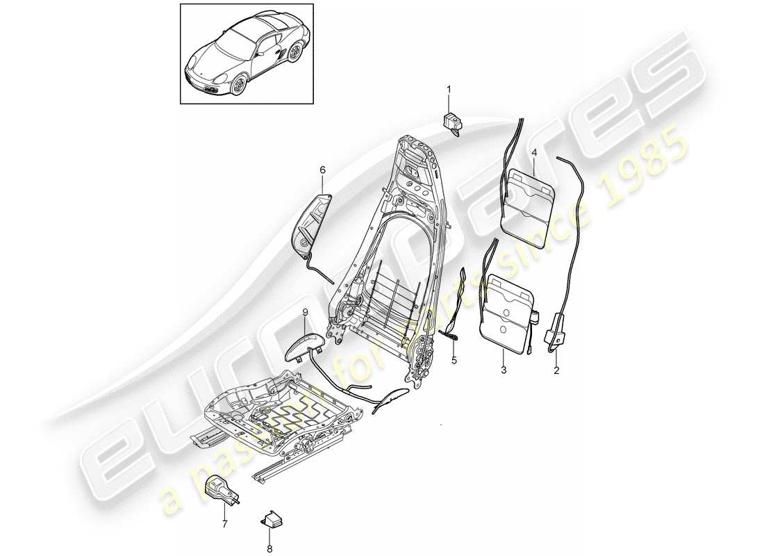 porsche 2009 (987 cayman) lumbar support part diagram