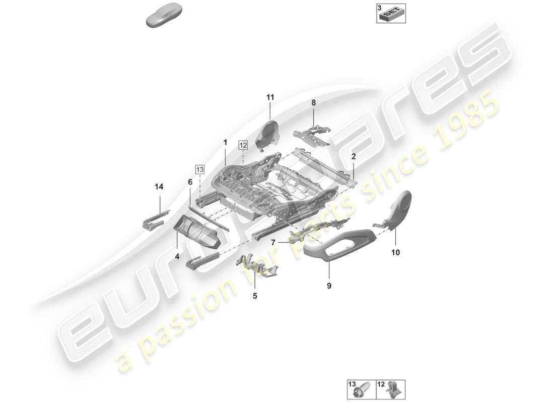 porsche 2019 (992-1) seat frame accessories sundry part diagram