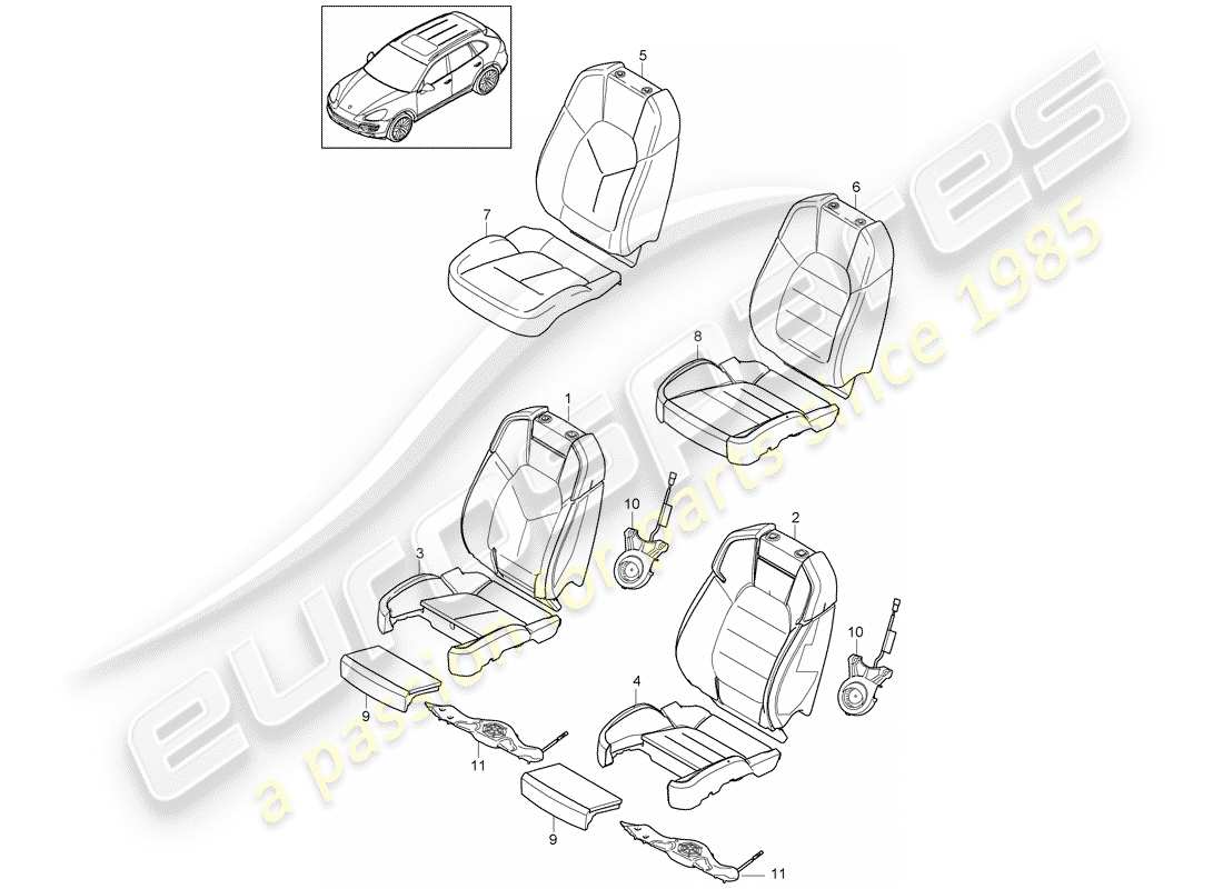 porsche 2015 (cayenne e2 92a) foam part seat cover backrest cover part diagram
