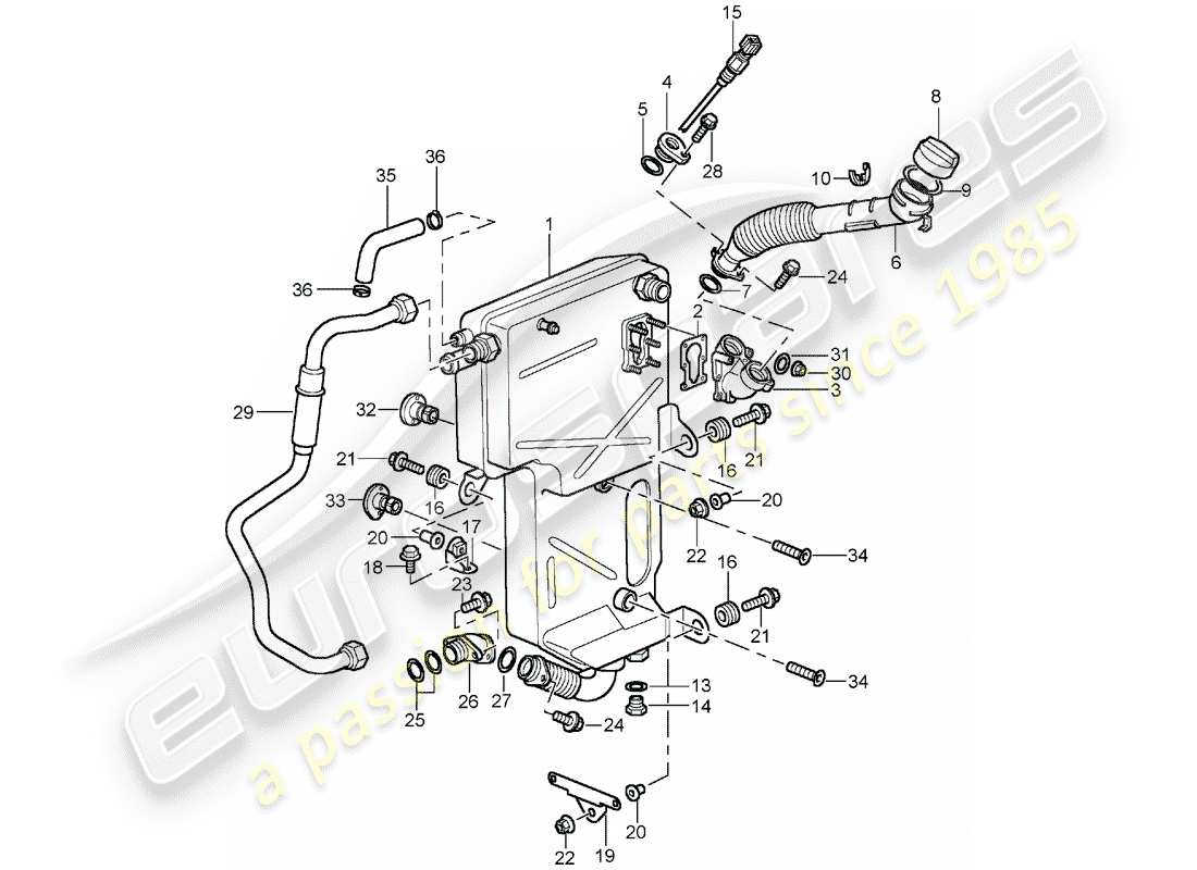 porsche 2005 (996 turbo / gt2) engine lubrication - oil tank part diagram