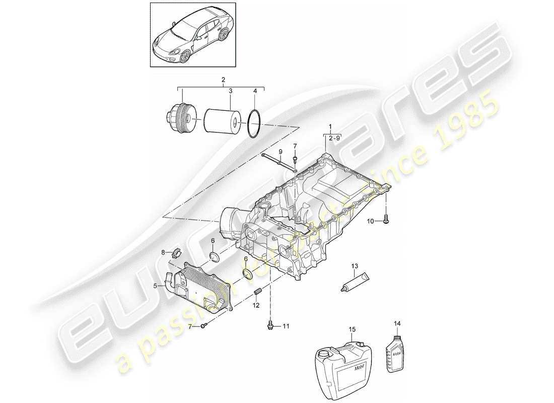 porsche 2012 (panamera 970) oil-conducting housing oil filter heat exchanger part diagram