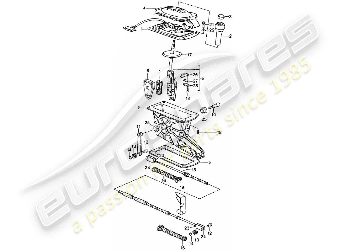 porsche 1989 (964) selector lever - tiptronic - d >> - mj 1991 parts diagram