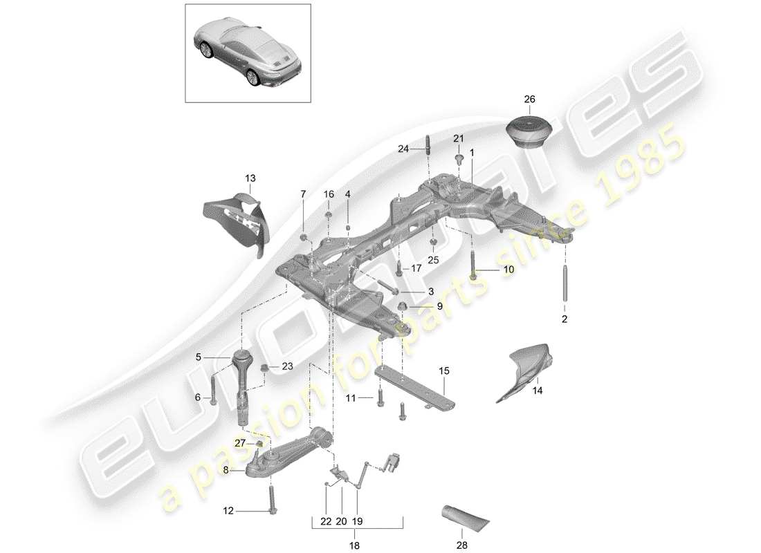 porsche 2014 (991-1 turbo) cross member wishbone d >>- mj 2016 part diagram