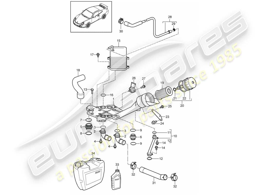 porsche 997 gt3 (2009) oil filter parts diagram