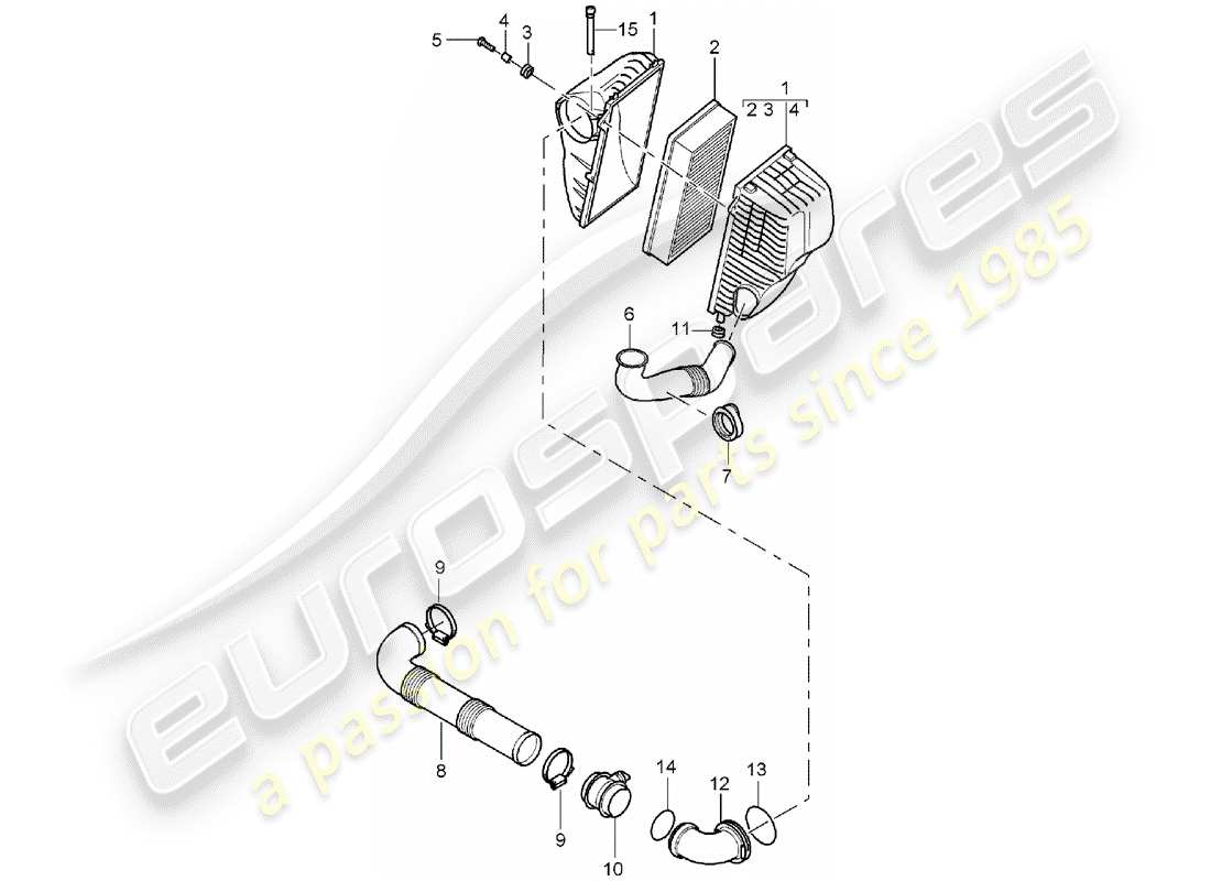 porsche 2005 (cayenne e1 9pa) air filter element air filter housing part diagram