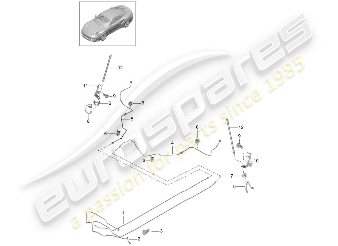 porsche 2016 (991-1 turbo) brake line center underbody rear d >>- mj 2016 part diagram