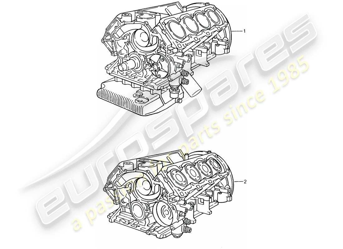porsche 1992 (928) replacement engine - short engine - crankcase part diagram