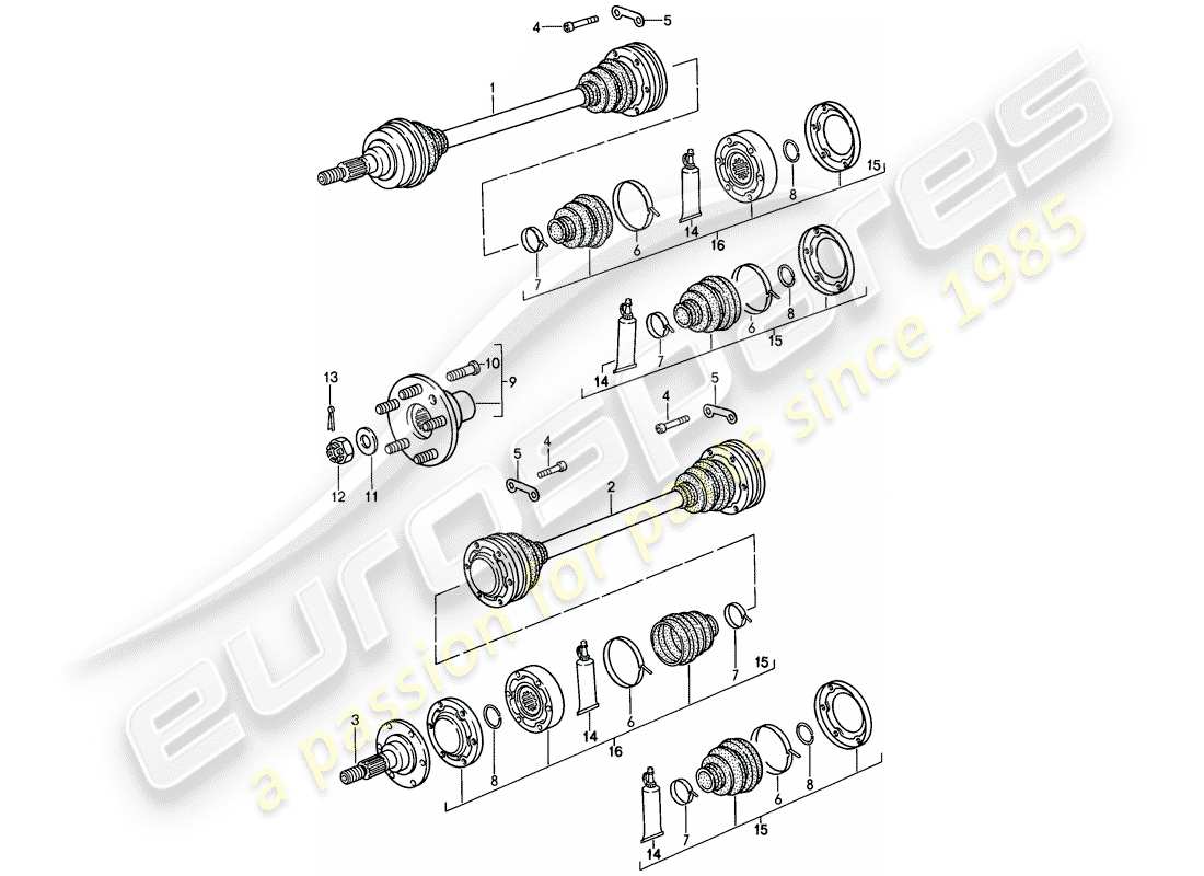 porsche 1988 (911) drive shaft - rear-wheel hub part diagram