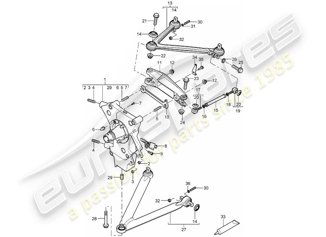 porsche 2005 (carrera gt) rear axle - wheel carrier - track control arm - wheel hub part diagram