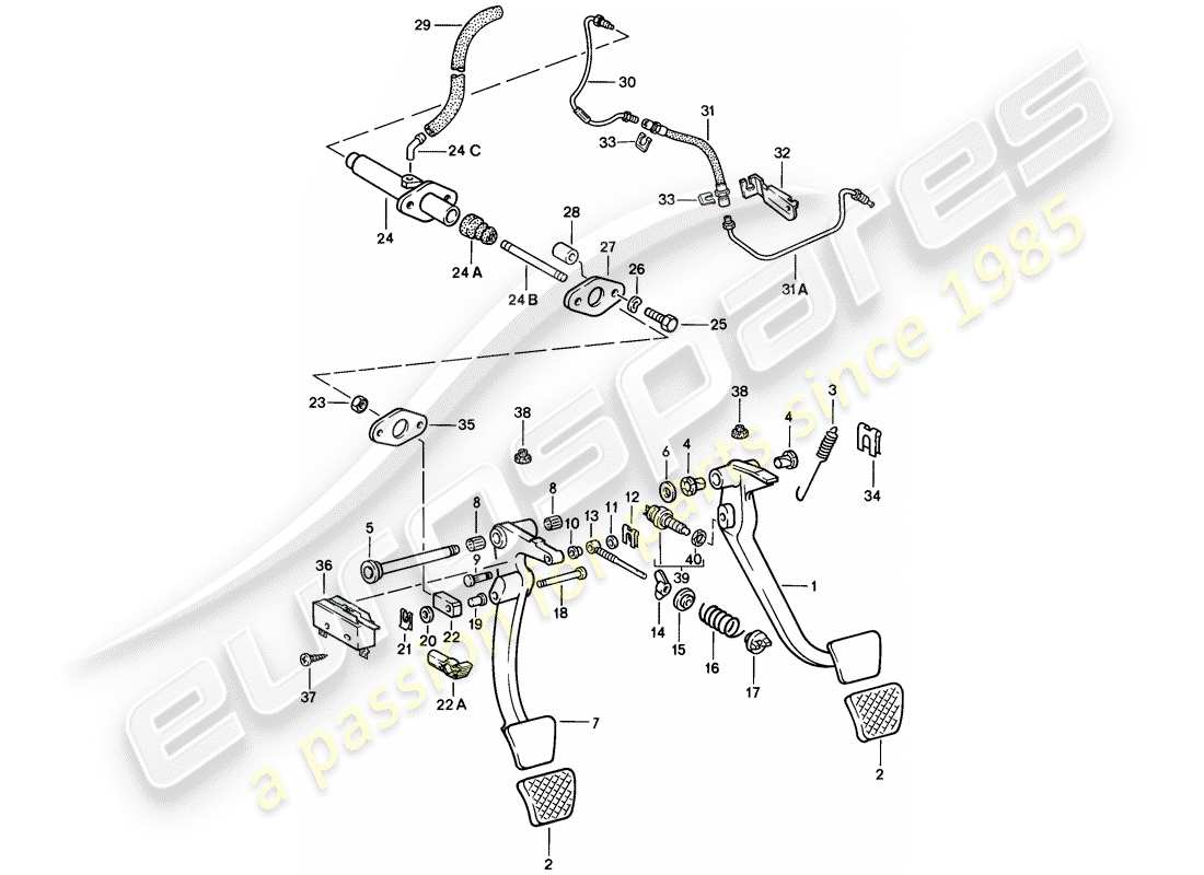 porsche 1985 (928) pedals parts diagram