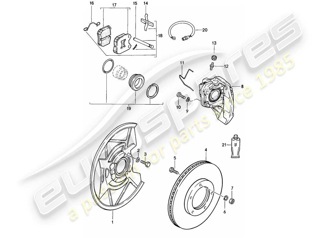porsche 1988 (944) disc brakes - front axle parts diagram