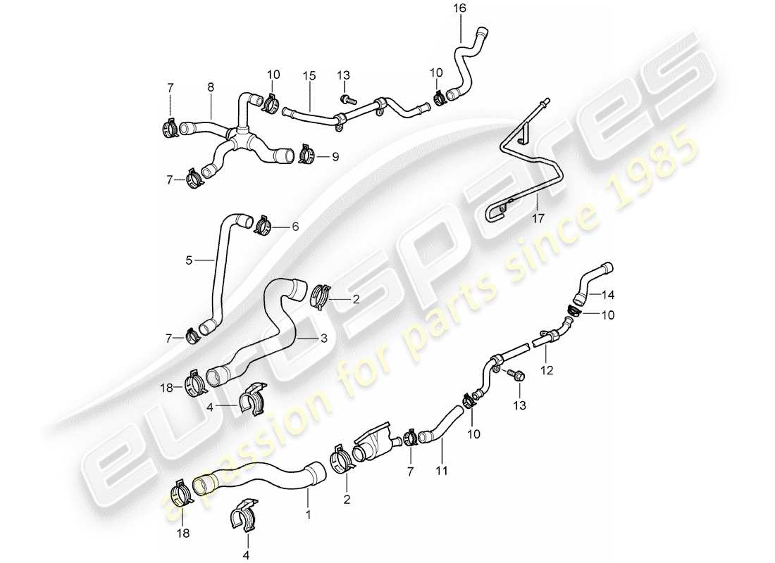 porsche 2004 (986 boxster) coolant cooling system parts diagram
