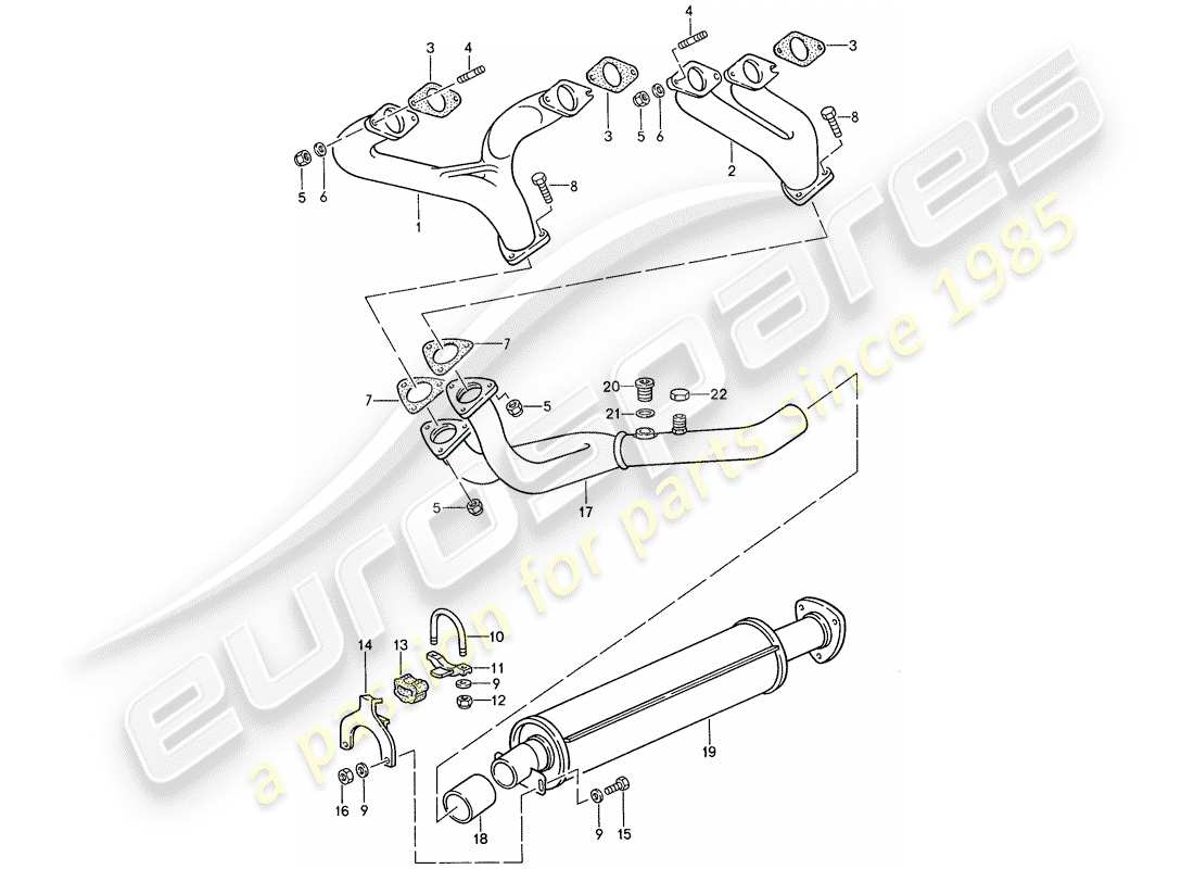 porsche 1990 (944) exhaust system - exhaust silencer, front part diagram