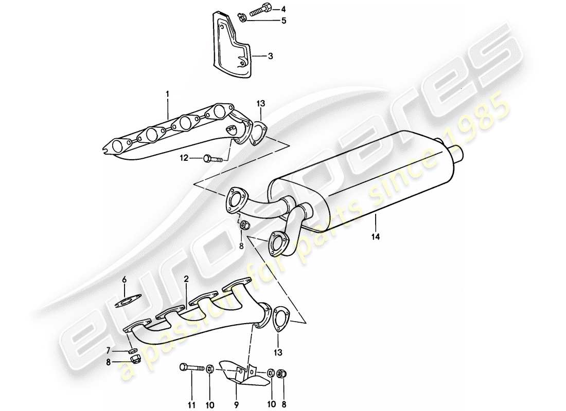 porsche 1983 (928) exhaust system - exhaust silencer, front part diagram
