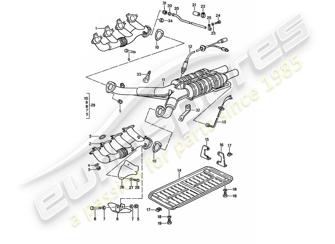 porsche 1993 (928) exhaust system - catalyst parts diagram