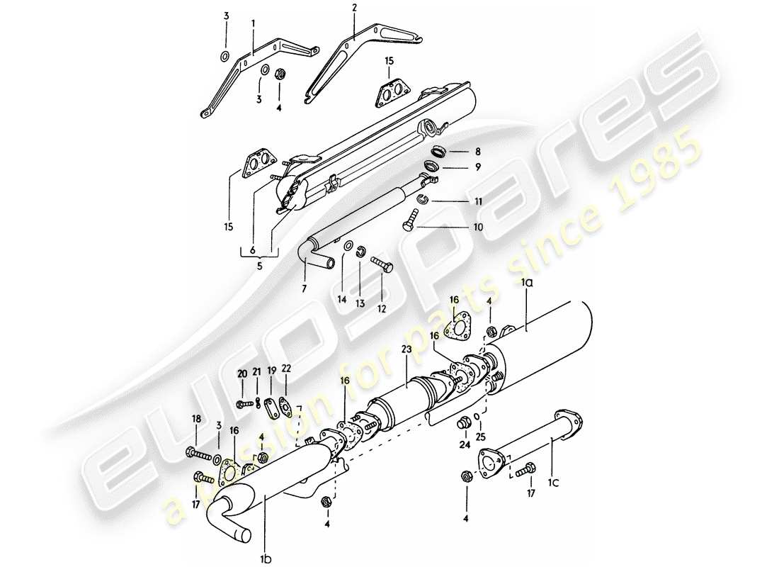 porsche 1975 (914) exhaust system - silencer part diagram