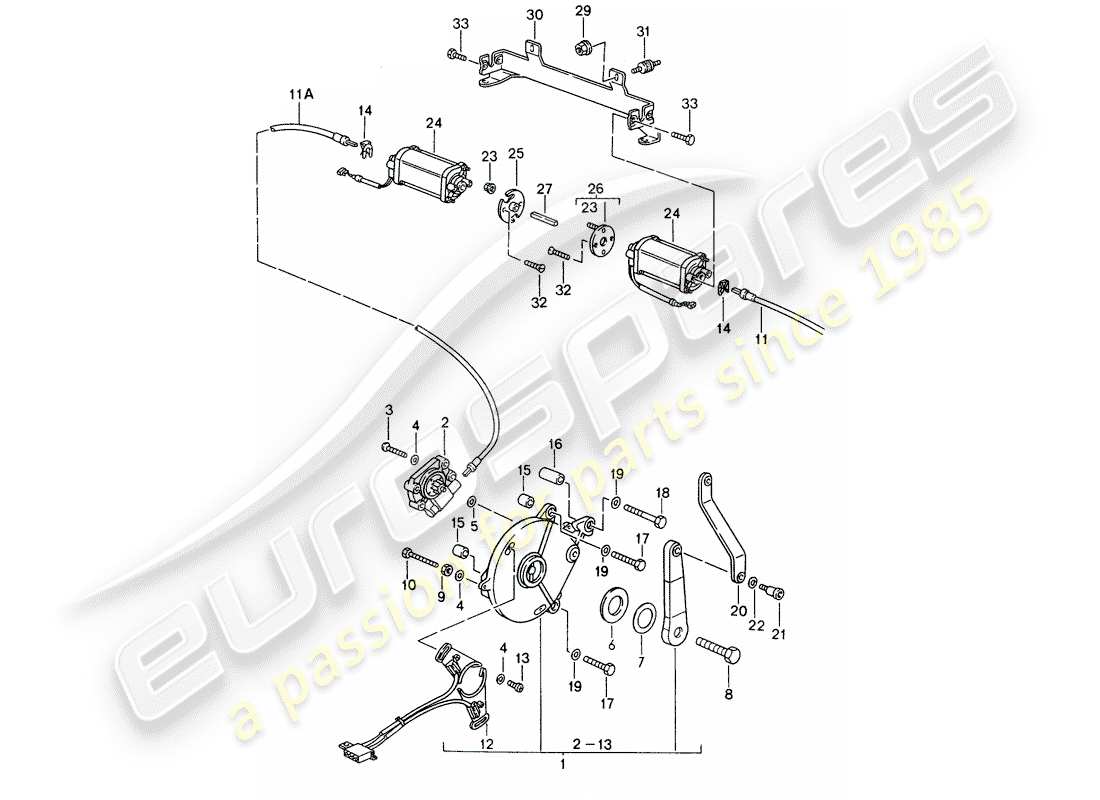 porsche 1998 (993) convertible top - driving mechanism part diagram
