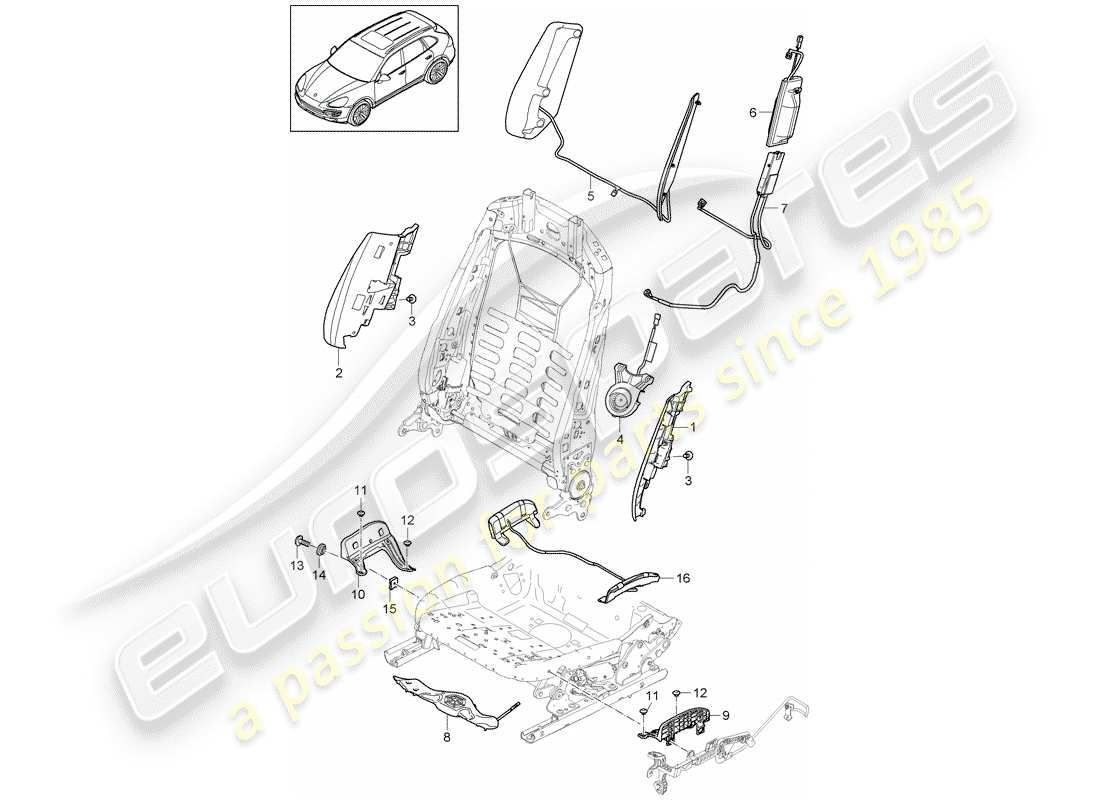 porsche 2014 (cayenne e2 92a) backrest support adjustment seat side support adjustment part diagram
