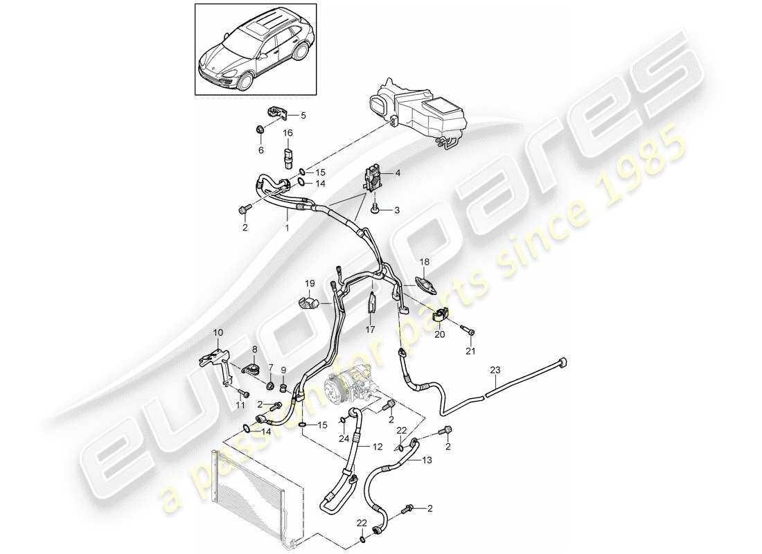 porsche 2018 (cayenne e2 92a) refrigerant circuit front with: 4-zone air-conditioning system air conditioning d >>- mj 2016 part diagram