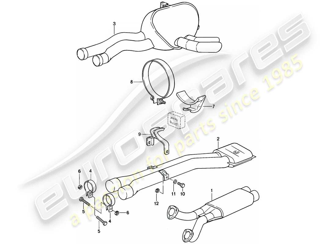 porsche 1982 (928) exhaust system - twin-pipe system parts diagram