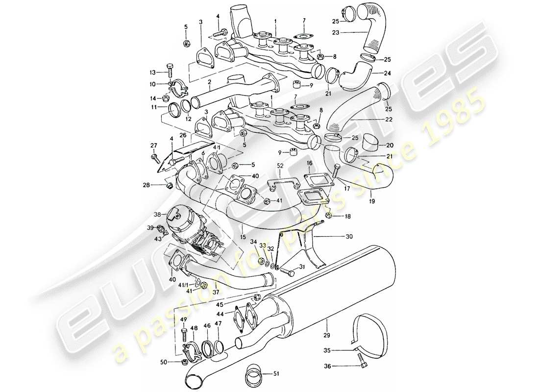 porsche 1977 (911 turbo) exhaust system part diagram