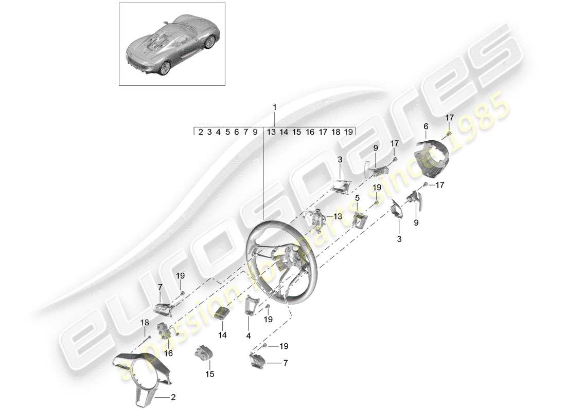 porsche 2015 (918 spyder) steering wheels parts diagram
