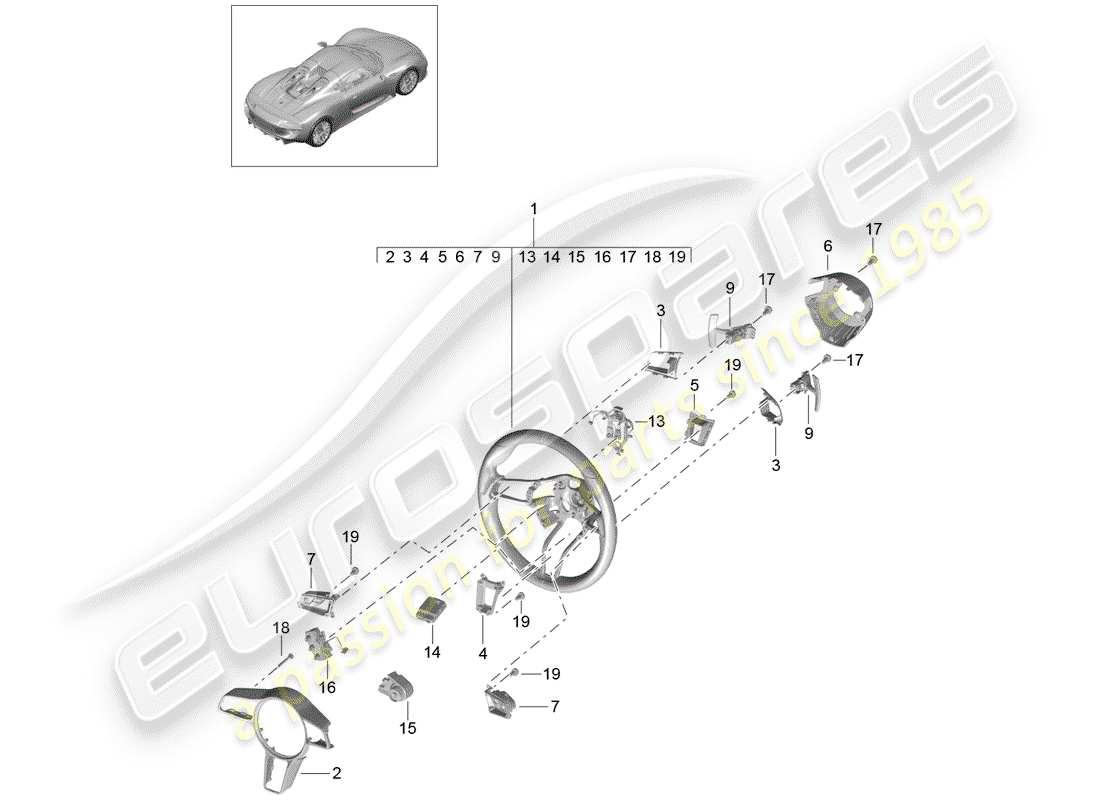 porsche 918 spyder (2015) steering wheels parts diagram