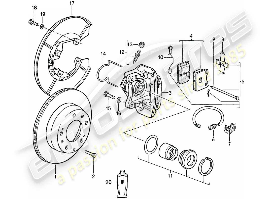 porsche 1988 (944) disc brakes - rear axle parts diagram