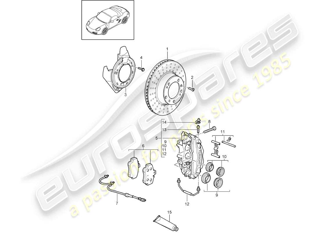 porsche 2009 (987 boxster) disc brake rear axle parts diagram