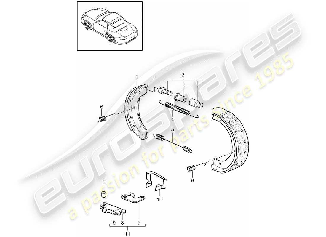 porsche 2009 (987 boxster) handbrake parts diagram